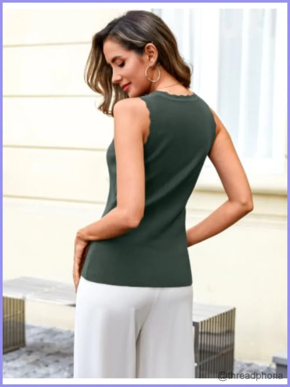 Women's Sleeveless Knit Sweater Vest Square Neck Scalloped Ribbed Tank